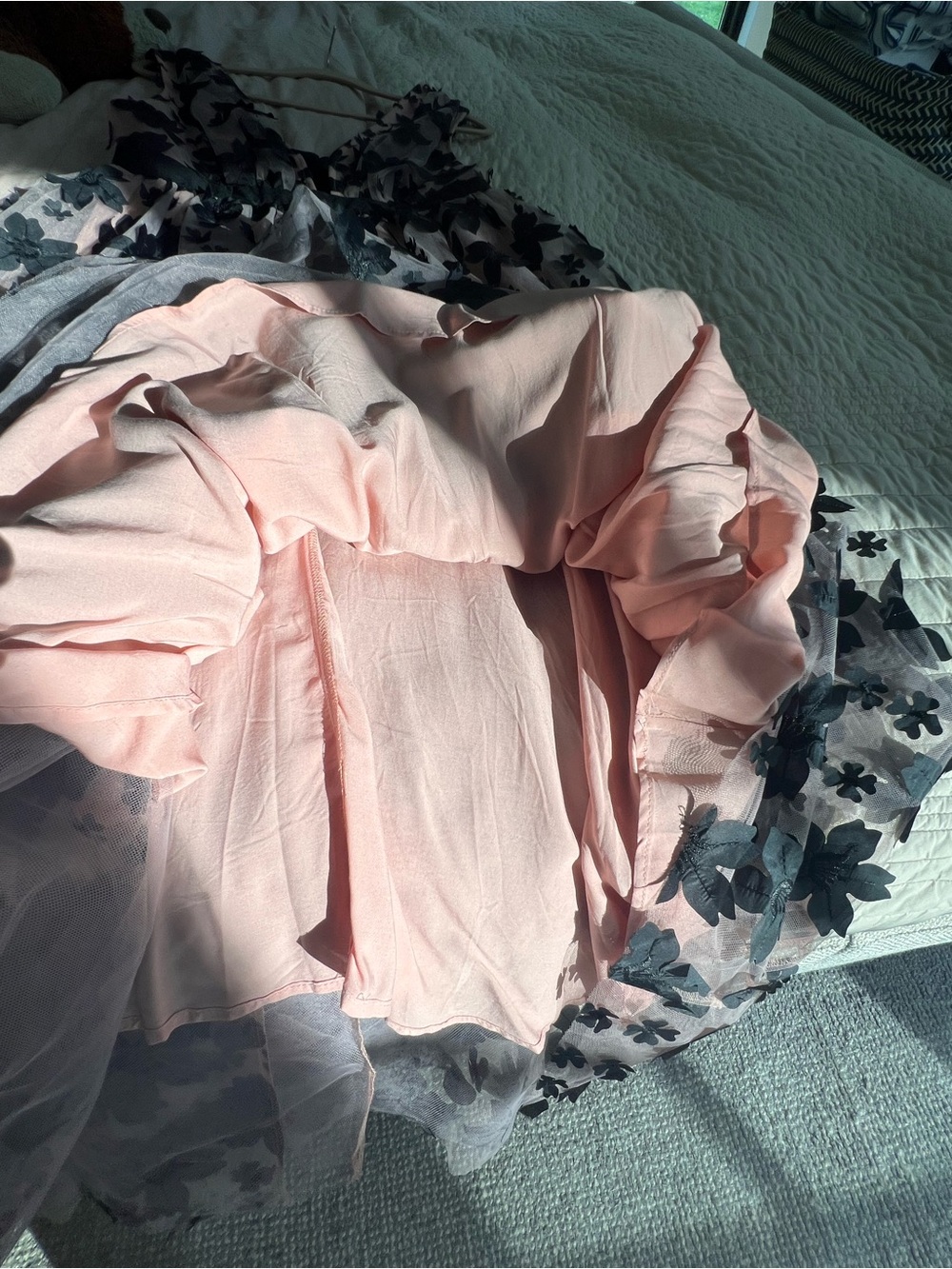 Anthropologie Blush Pink Midi Dress with Black Floral Appliqué - Picture 15 of 15